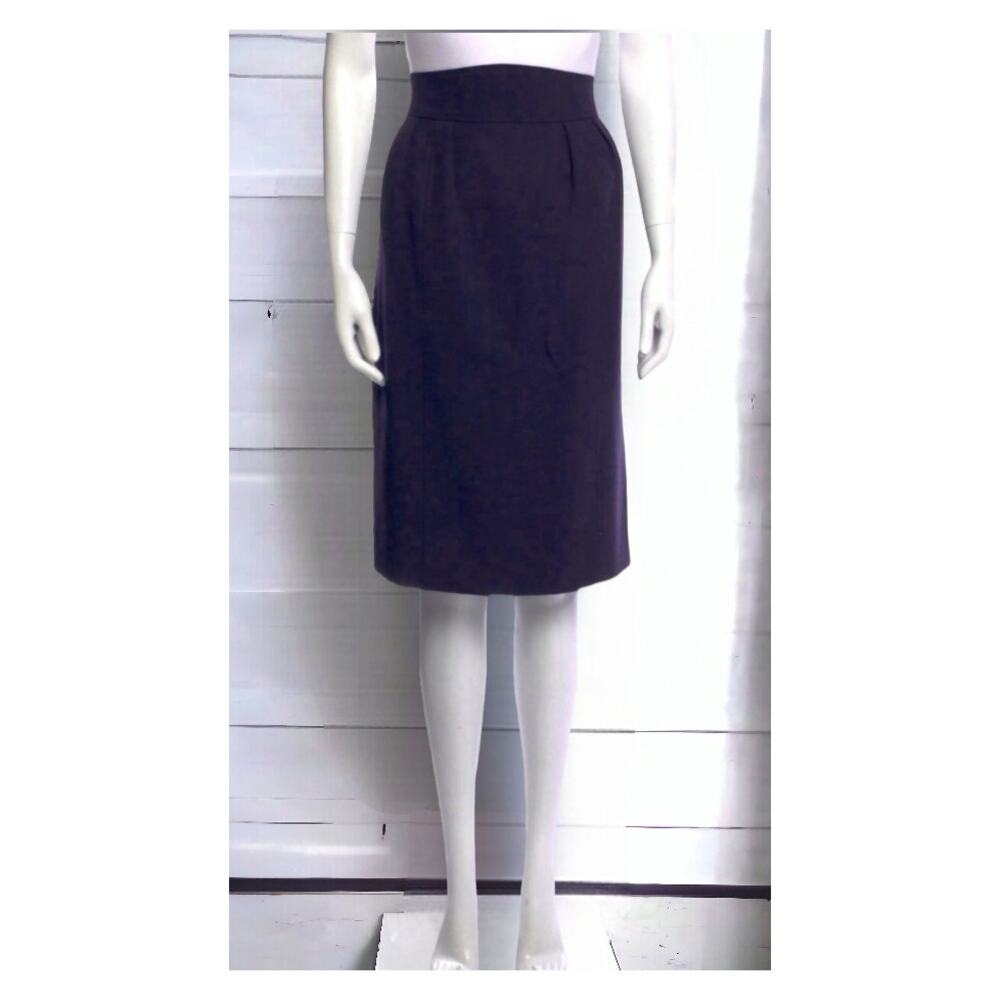 CHANEL BOUTIQUE Skirt 90's Vintage High Waist Yoke Large *No Size Tag Navy Blue‎